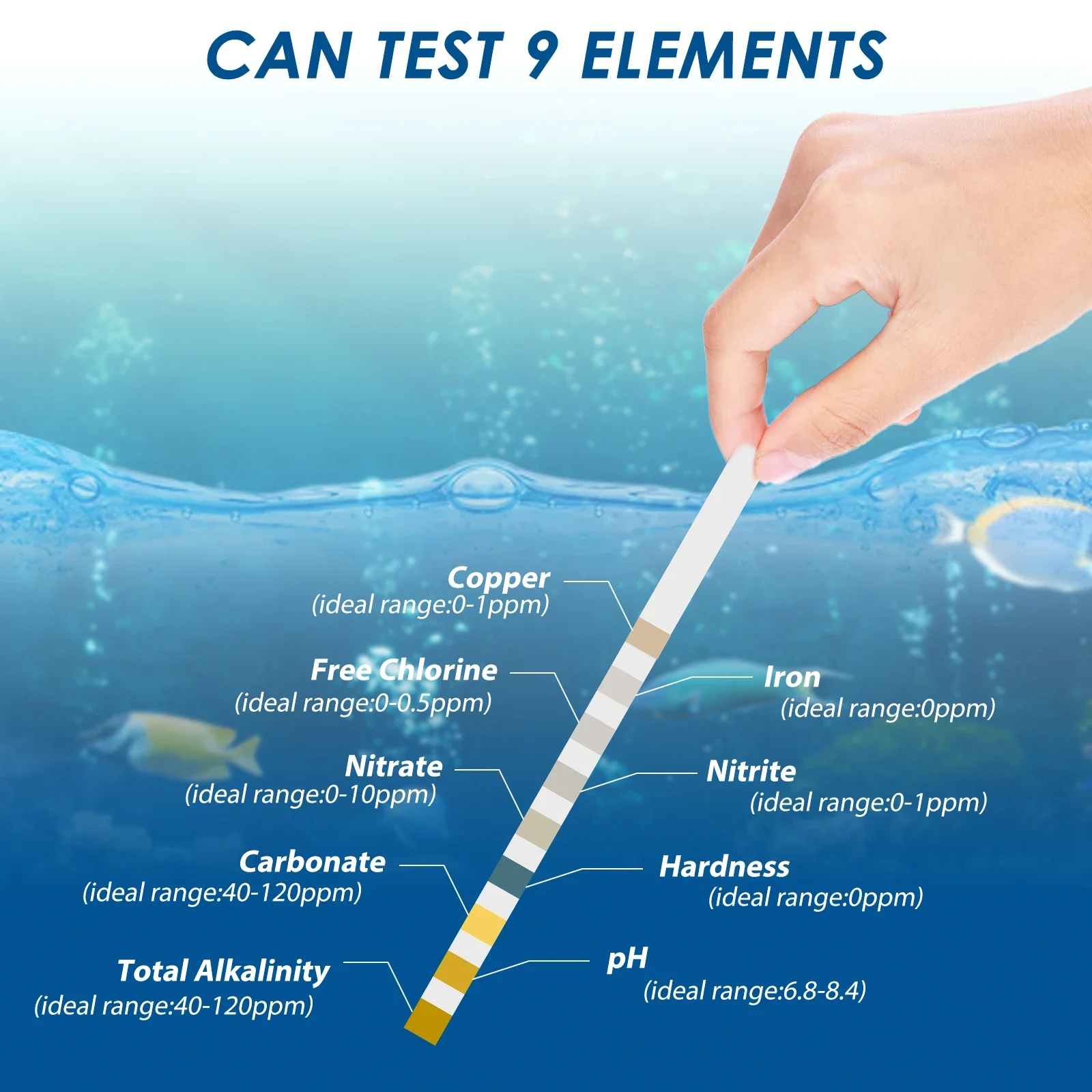 100 pièces 9-en-1 Test d'aquar - Marine Aquarium Water Test Kit avis et prix