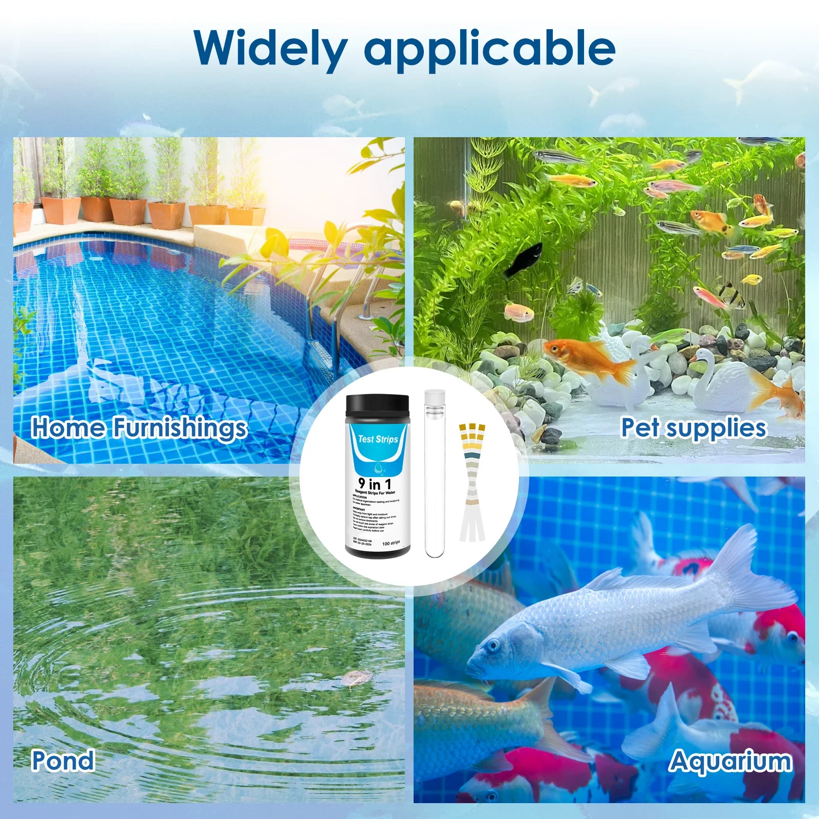 100 pièces 9-en-1 Test d'aquar - Marine Aquarium Water Test Kit avis et prix